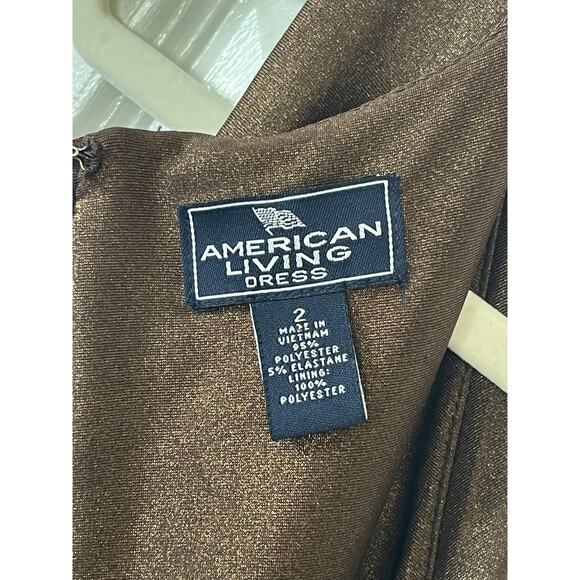 American Living Bronze Metallic Layered Stretch Sheath Dress Size 2 - Picture 7 of 8